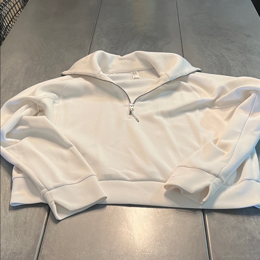 SPANX White Half-Zip Cropped Sweatshirt
